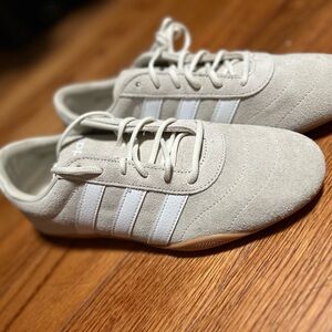 adidas Women's Suede Sneakers in Light Beige with White Stripes